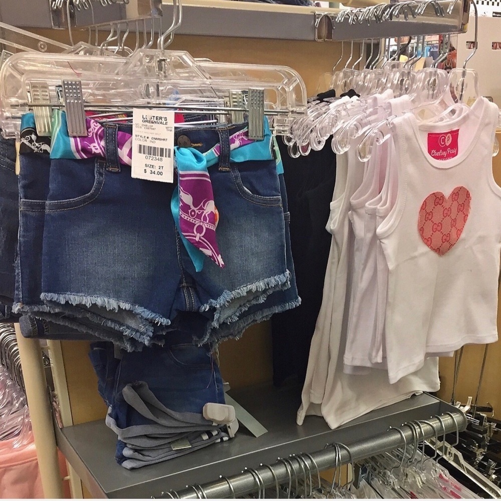 Toddler Denim Shorts W/ Green/Red Bee Side Ribbon - Picture 4 of 12